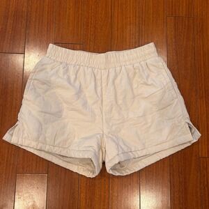 Sacre Women Quilted Athletic Shorts Cream Off White Mesh Lined Small